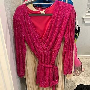 Altar’d State Cinched Waist Bedazzled Pink Mini Dress